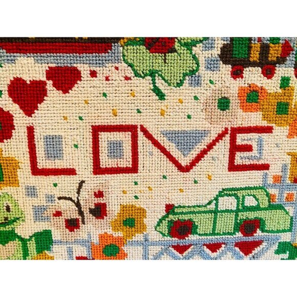 Vintage Needlepoint Embroidery Wall Hanging, Love Needlepoint Picture, Completed - Picture 3 of 10